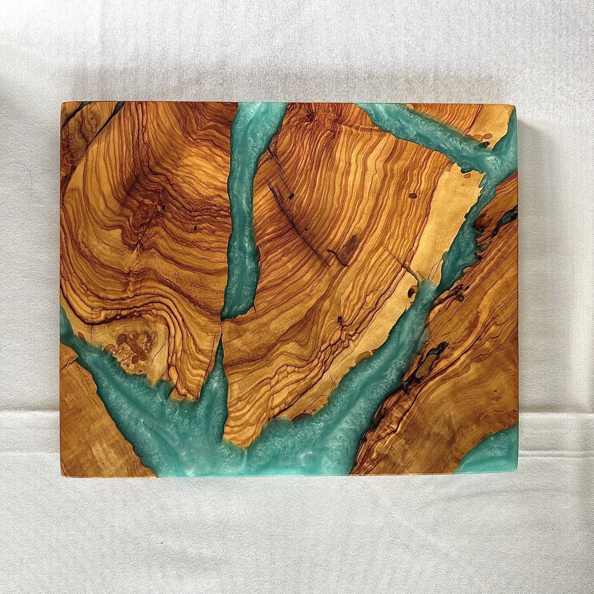 Olijfhout & Epoxy mini snijplank - Oceaanblauw