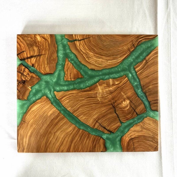 Olijfhout & Epoxy mini snijplank - Turquoise