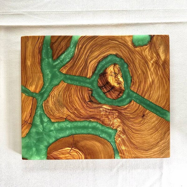 Olijfhout & Epoxy mini snijplank - Turquoise
