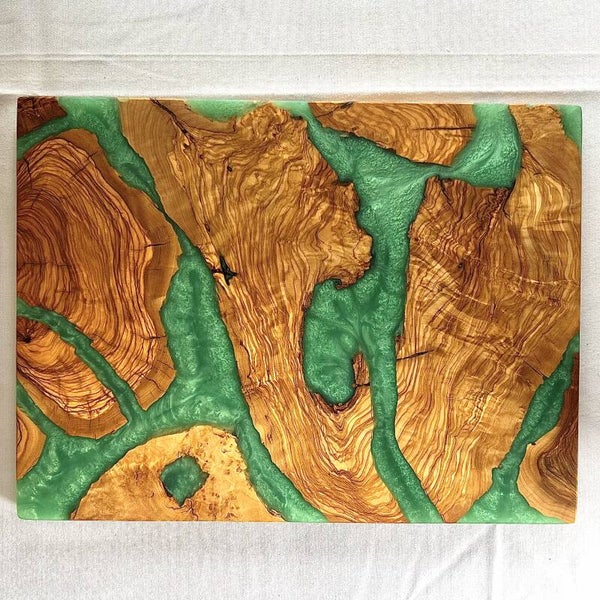 Olijfhout & Epoxy Snijplank - Turquoise