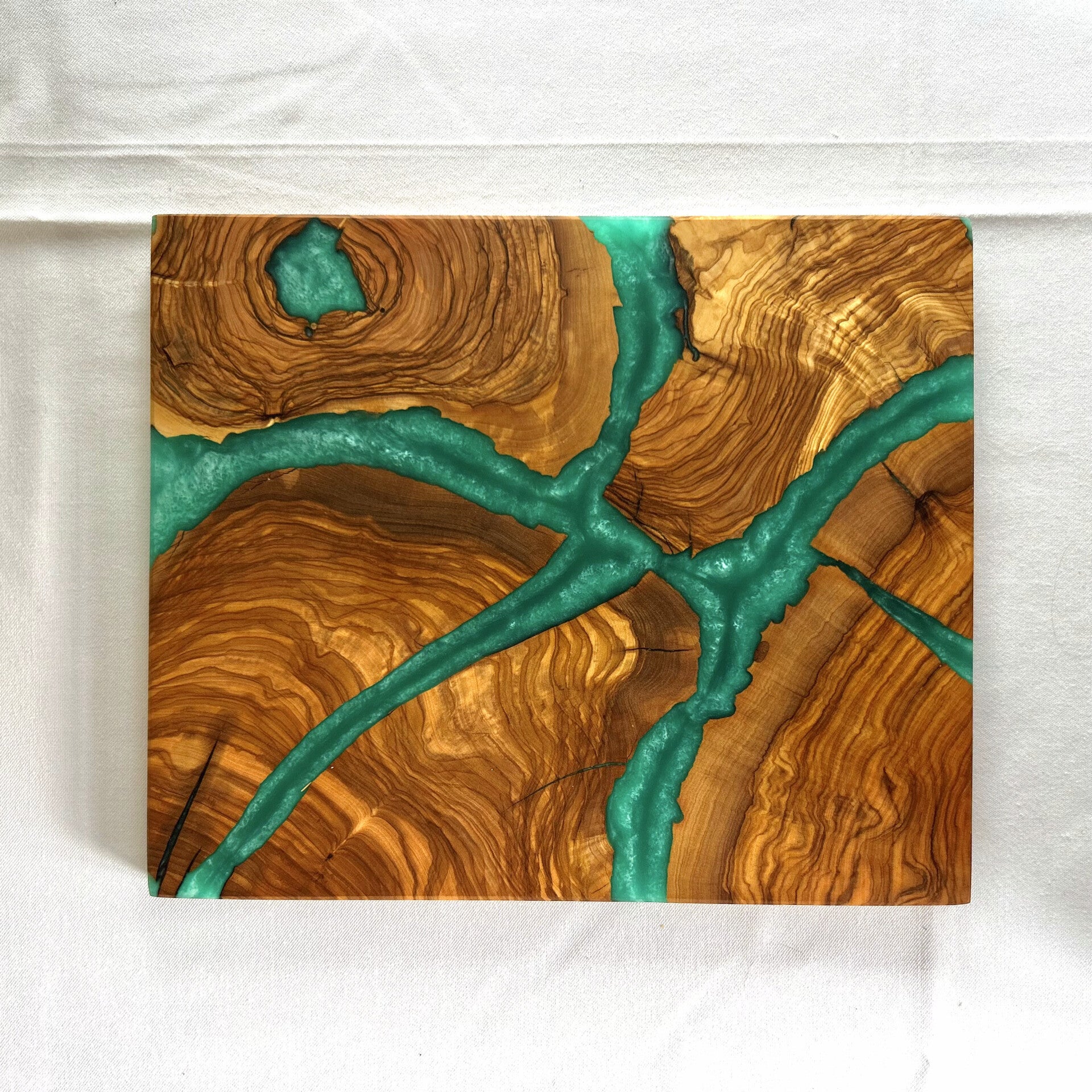 Olijfhout & Epoxy mini snijplank - Turquoise