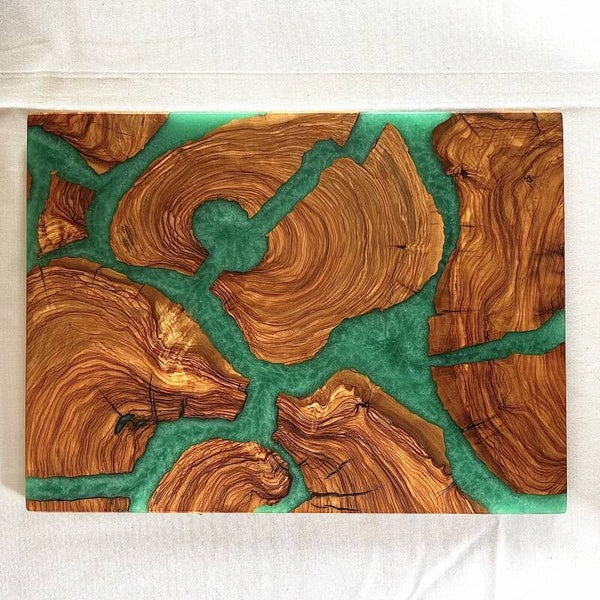 Olijfhout & Epoxy Snijplank - Turquoise
