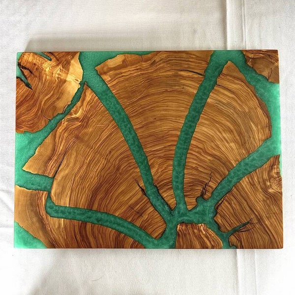 Olijfhout & Epoxy Snijplank - Turquoise