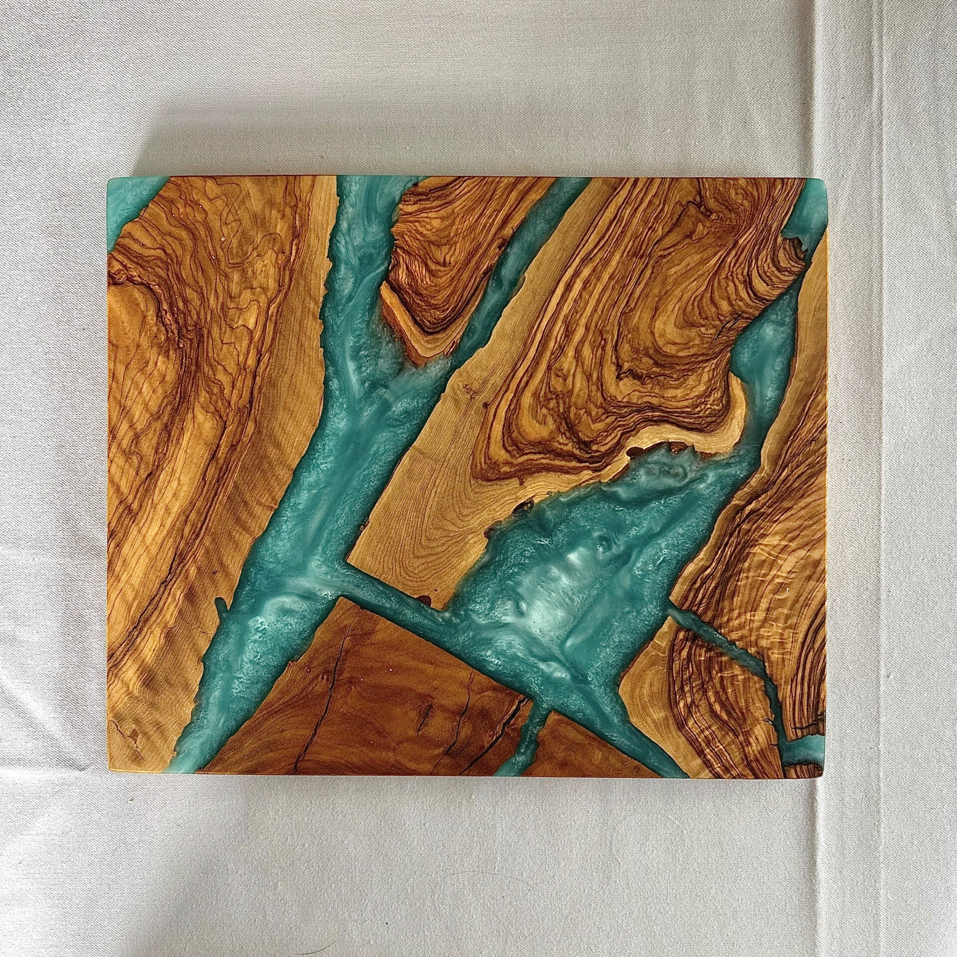 Olijfhout & Epoxy mini snijplank - Oceaanblauw