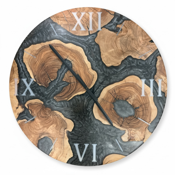Olijfhout & Epoxy Wandklok -  Antraciet