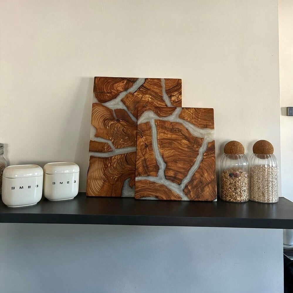 Olijfhout & Epoxy snijplanken set - Parelmoer
