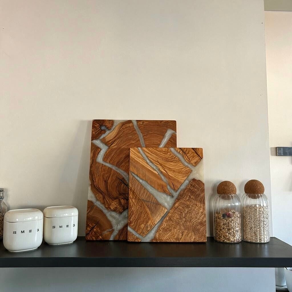 Olijfhout & Epoxy snijplanken set - Parelmoer