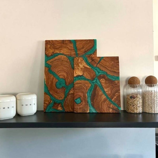 Olijfhout & Epoxy snijplanken set - Turquoisie