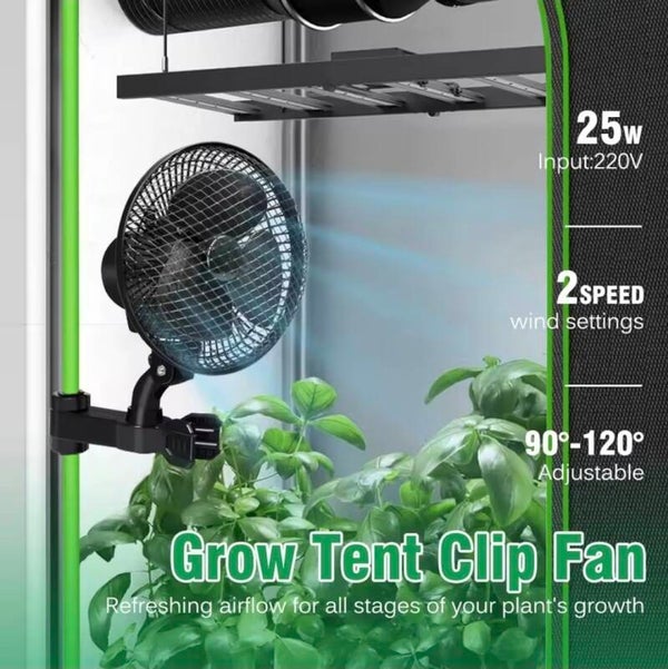 Grow Tent Fan Clip 220V 25W 2-Gang-Lüfter für Fenster zur Luftzirkulation bei allen Stadien der Hydrokultur und für Gewächshauspflanzen
