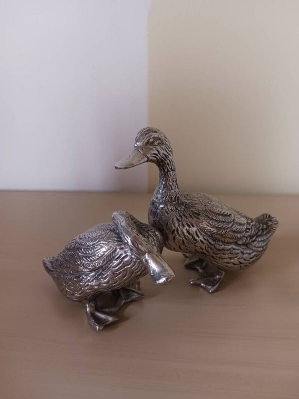 Couple de canards en bronze argenté .