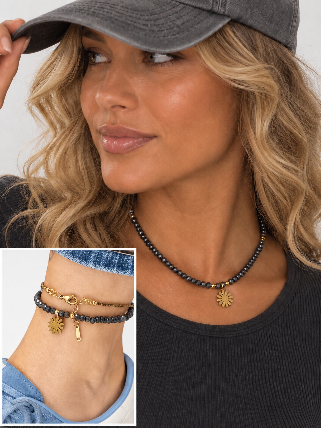 Ketting/Enkelbandje Halfedelsteen Blauw KG025