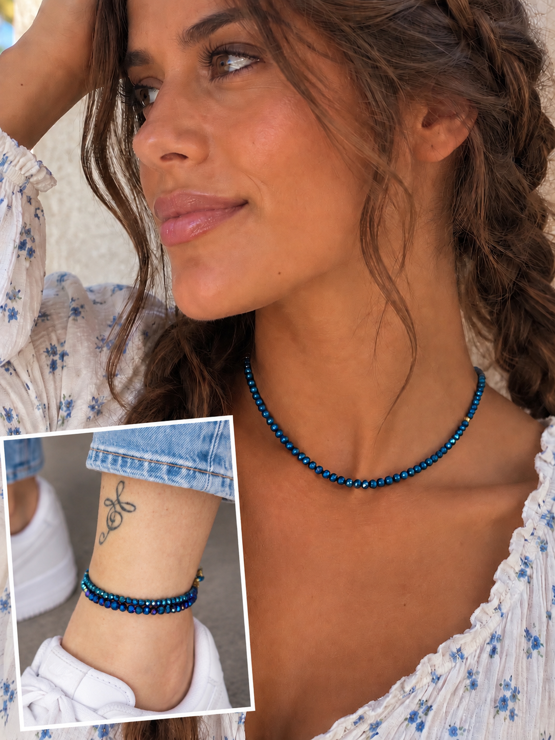 Ketting/enkelbandje blauwfacet KG023