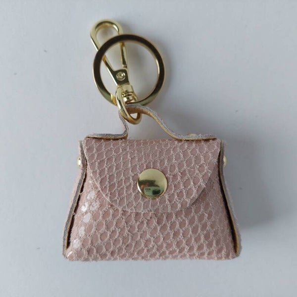 SLEUTELHANGER geld beursje - LEER - handgemaakt in Italy - sleutelbos - tashanger - zalm kleur - messing