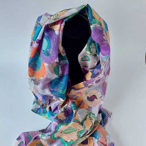 Fantasie sjaal - paars - blauw - gemêleerd - fantasie print - katoen - 100% - kleurrijke sjaal - opvallend - enorme collectie