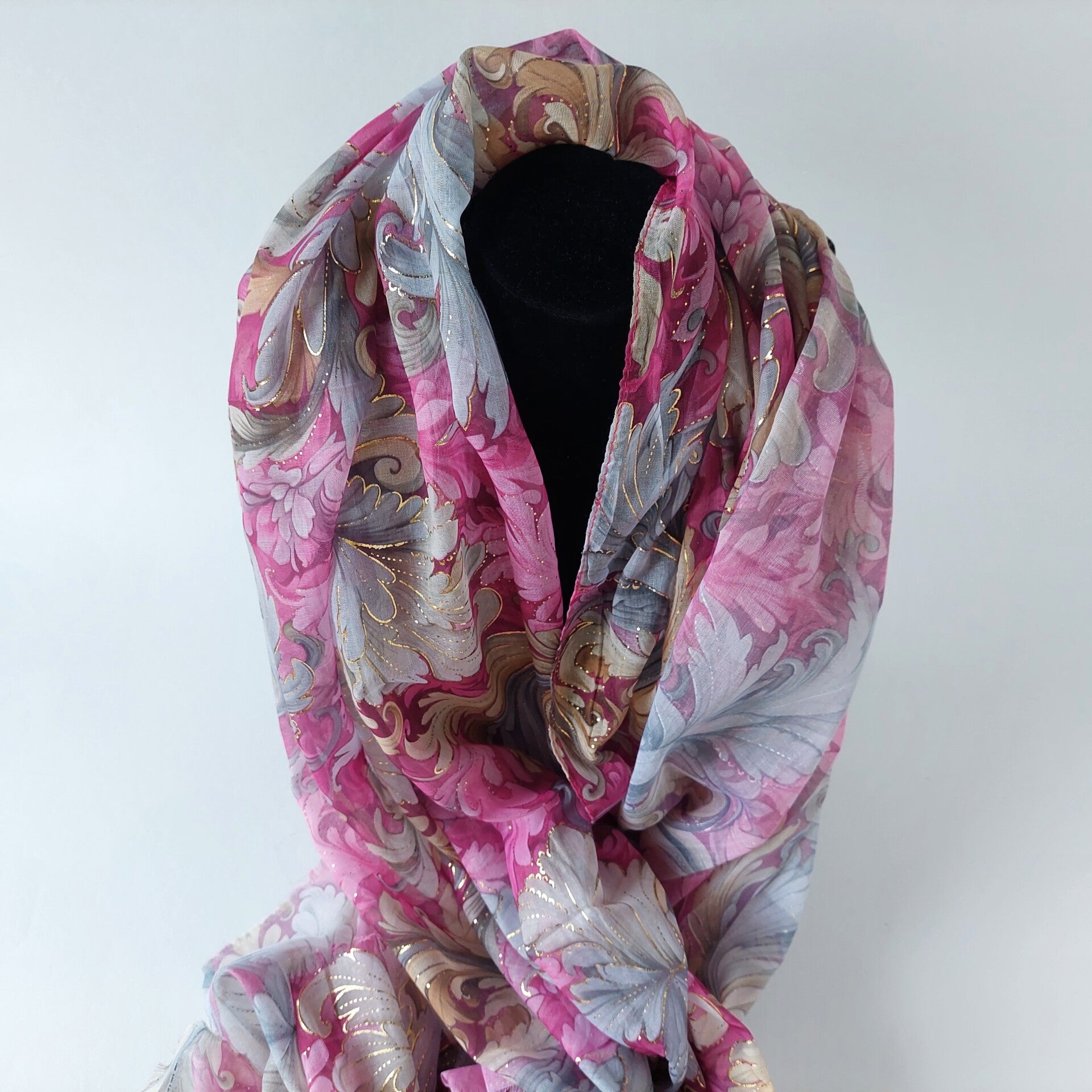 FUCHSIA sjaal fantasie blad motief - lente kleuren - blad - klassiek - chique - grootste collectie - betaalbaar - luxe - viscose