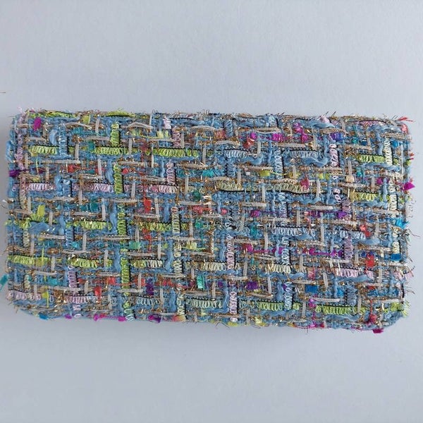 Portemonnee blauw pastel tinten - rechthoek vorm - rits afsluitbaar - ruim - 12 pasjes - goud accentjes - multi kleuren