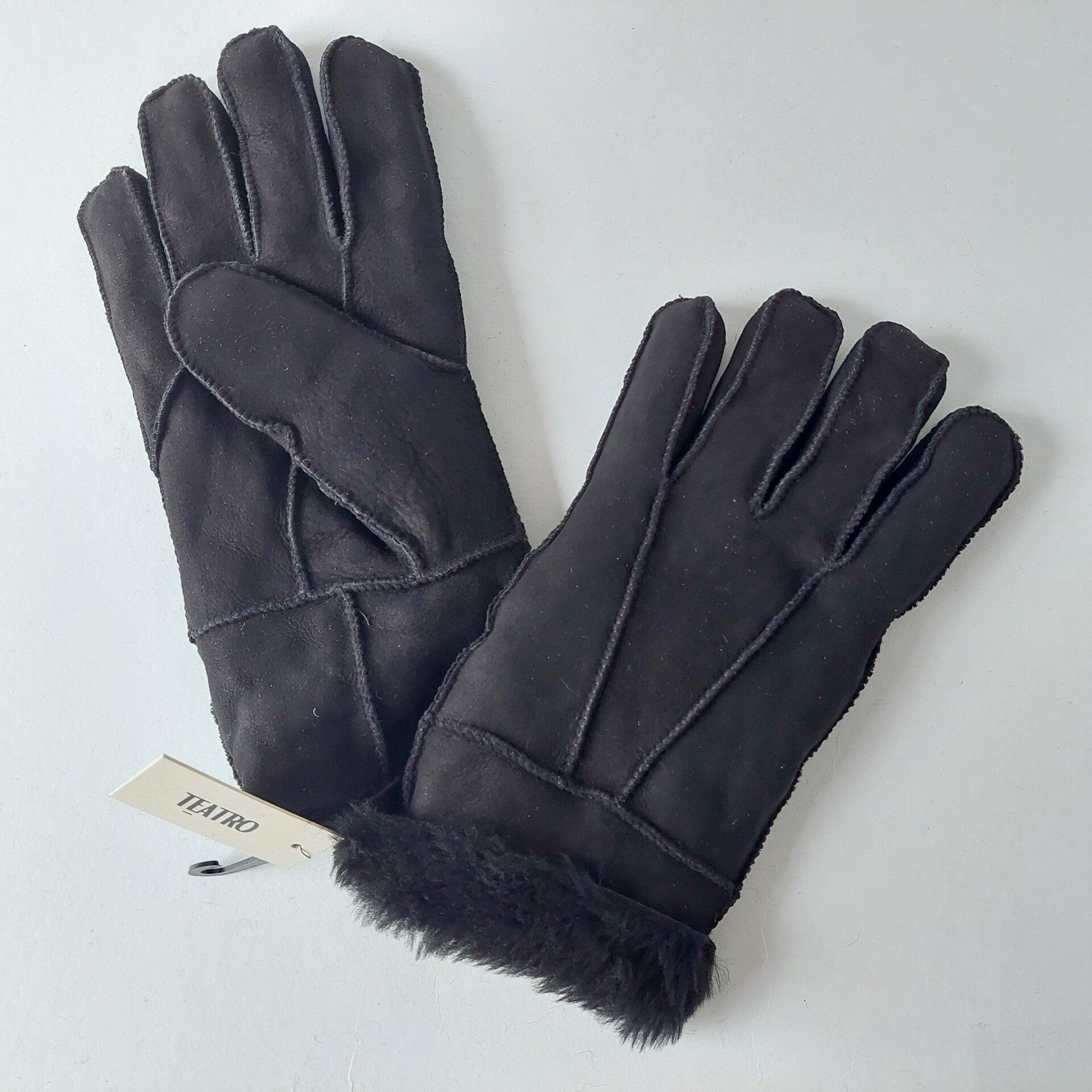 Italiaanse suède handschoenen dames zwart – warme wollen binnenkant - maat M