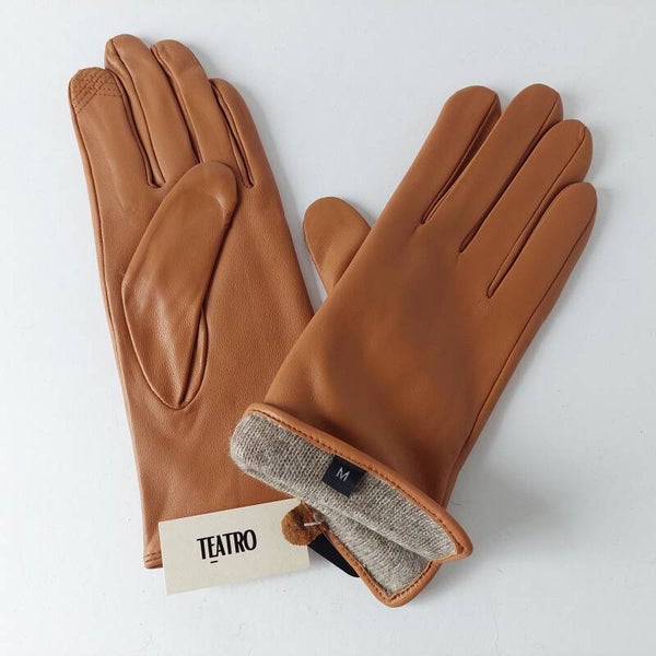 Dameshandschoenen luxe kwaliteit – cognac kleur - leren, gevoerd & elegant - diverse soorten - top kwaliteit - eigen voorraad - schapenleer - wol binnenzijde - Italy - M