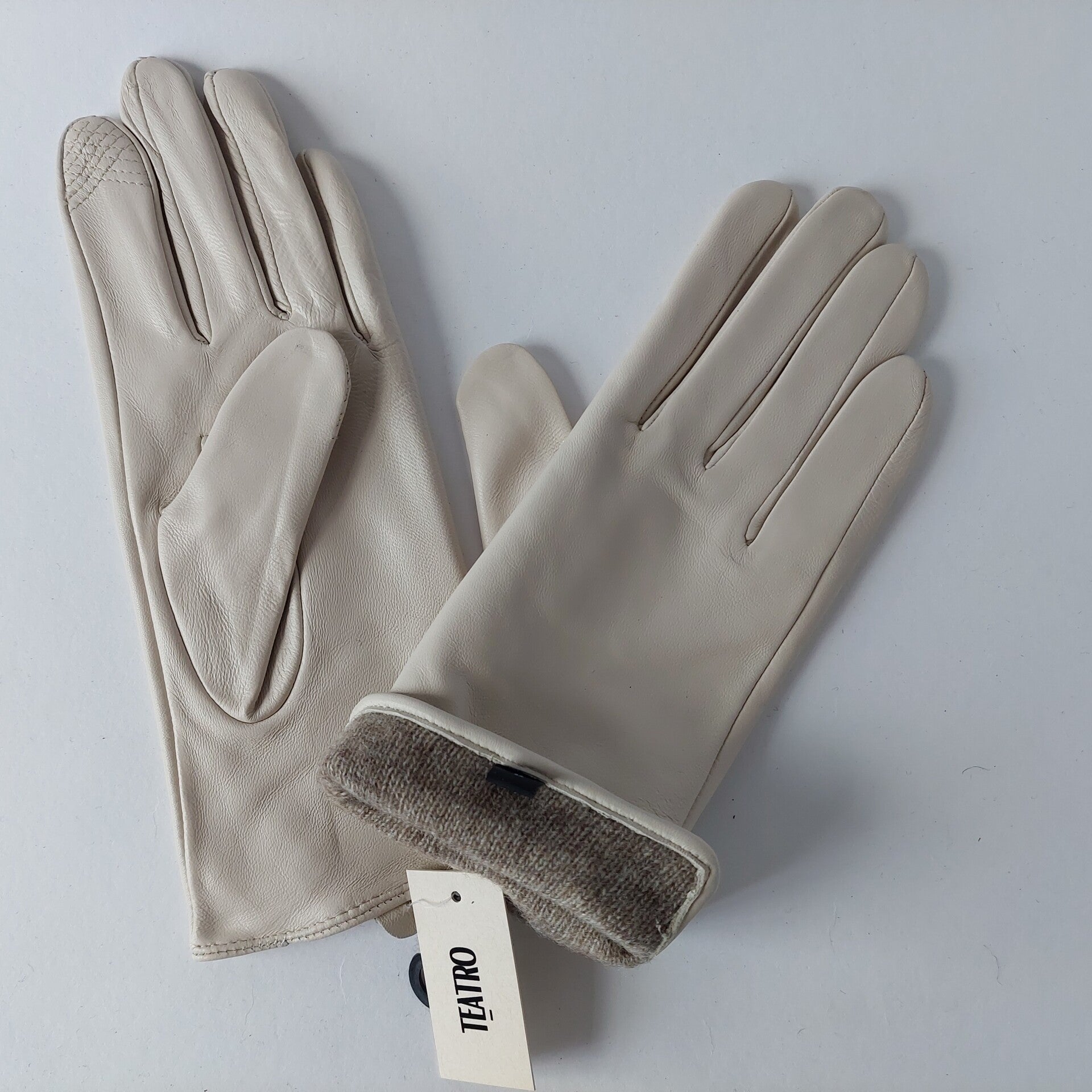 Dames handschoen - schapenleer - Italy - ecru kleur - maat L - wol/acryl - luxe - top kwaliteit - chique