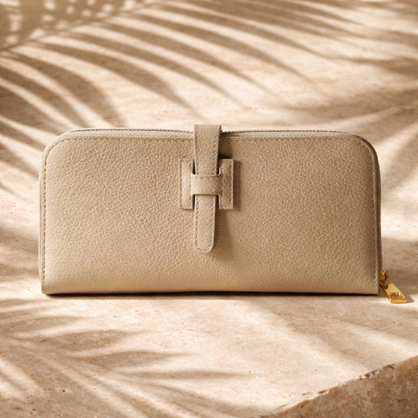 leren dames portemonnee creme - ruim Italiaans design met H logo - grote luxe portefeuille met veel vakken en munt vak - made in Italy kwaliteit