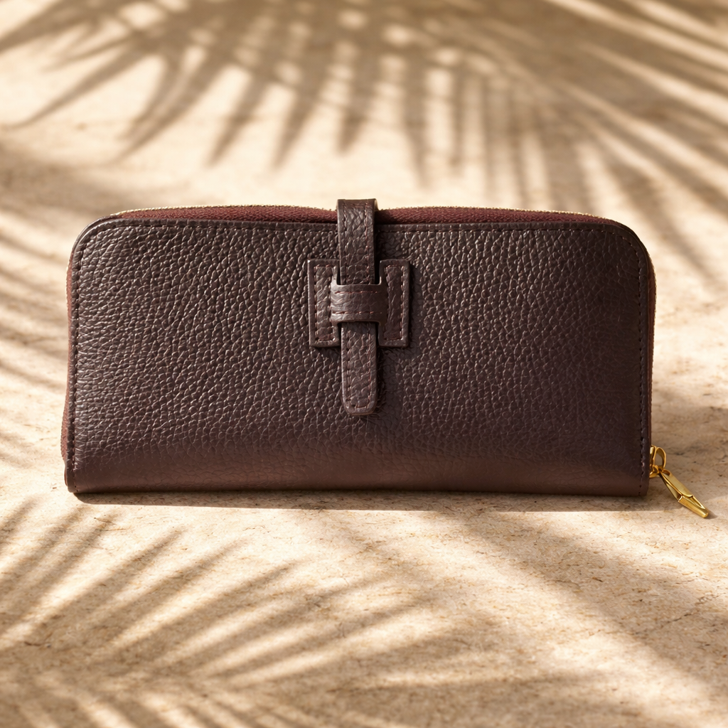 leren dames portemonnee koffiebruin - ruim Italiaans leer met h logo - grote luxe portefeuille met veel vakken en munt vak - made in Italy kwaliteit - elegante billfold dames wallet
