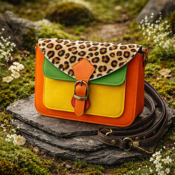 gerecycled leren crossbody tas dames multi color - handgemaakt India used leather duurzaam - compacte schoudertas fair trade stijl