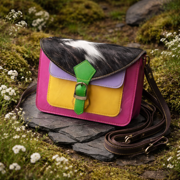 gerecycled leren crossbody tas dames multi color - handgemaakt india used leather duurzaam - compacte schoudertas uniek design fair trade stijl