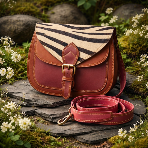 gerecycled leren crossbody tas dames bruin multi color fairtrade - handgemaakt India used leather duurzaam compacte schoudertas