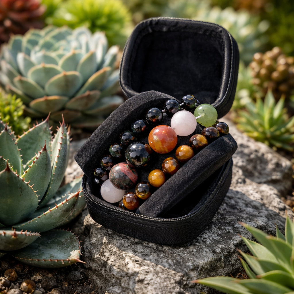 armbanden set van 3 – natuur (edel) steen grote kralen van toermalijn, rozenkwarts, obsidiaan en tijgeroog – handgemaakt – bescherming en energie reinigen