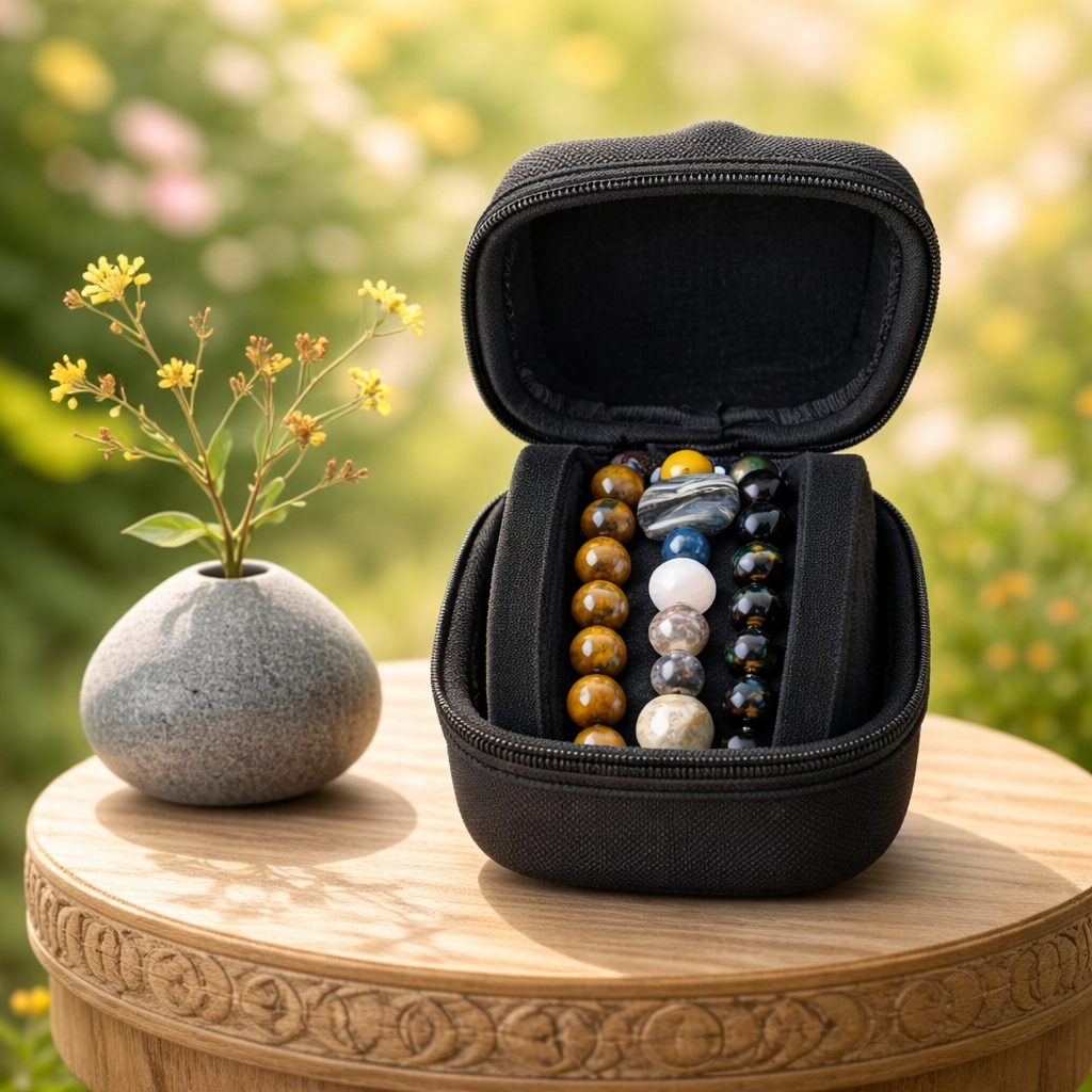 armbanden set van 3 – grote kralen van o.a. agaat  rozenkwarts en amethist – handgemaakt – bescherming en energie reinigen