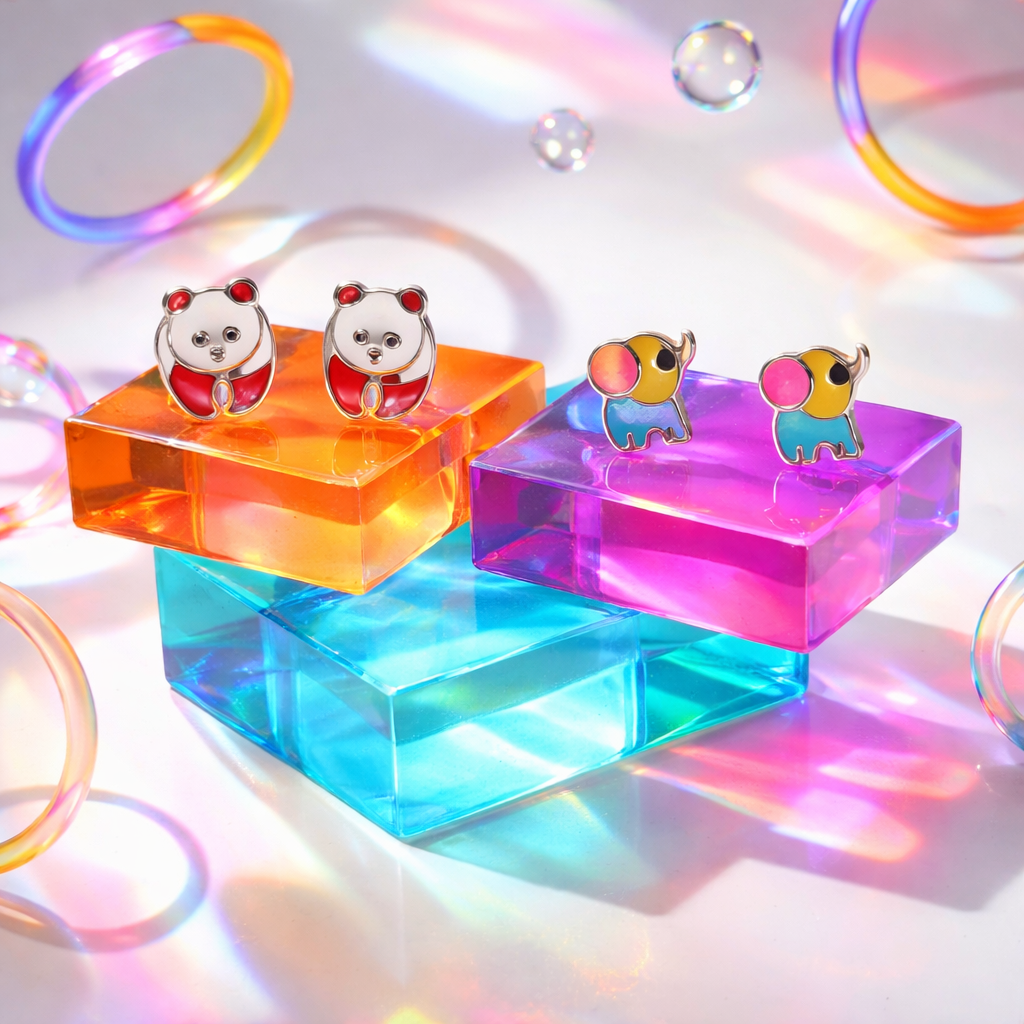 zilveren kinder oorknopjes roze panda en olifant – 925 sterling zilver baby oorbellen – 2 paar set – cadeauverpakking