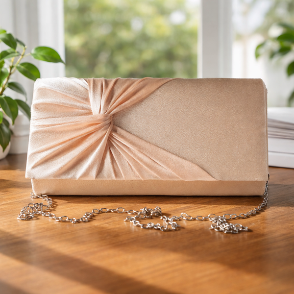 clutch champagne kleur satijn met strik voorzijde envelop model – stijlvolle avondtas dames voor bruiloft & party