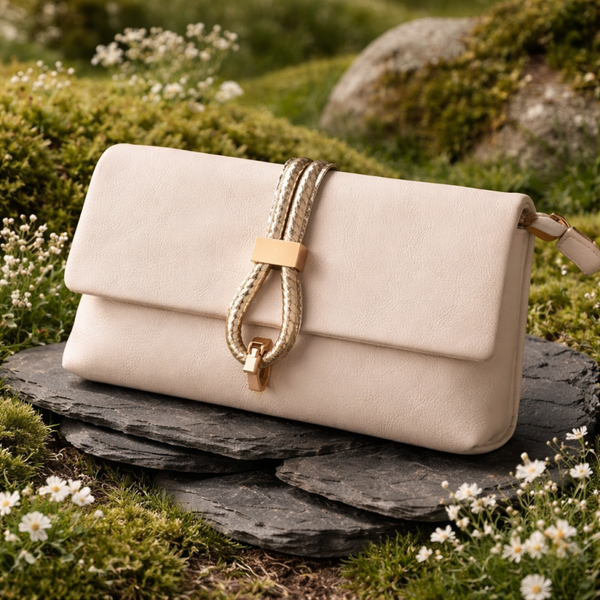 clutch - créme - dames - vegan - PU leer - soepel - materiaal - met - vakjes - luxe - afwerking - sluiting