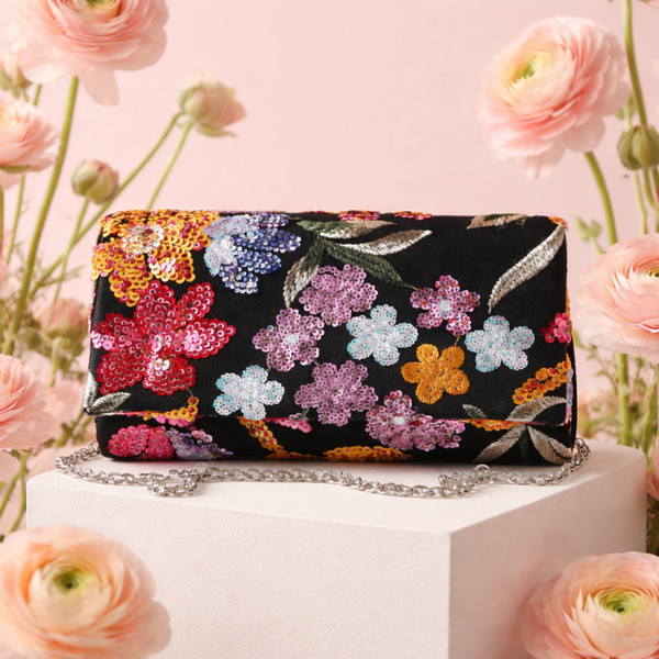 clutch bloemmotief handgemaakt lovertjes borduursel opvallend luxe avondtas limited edition feesttas uniek