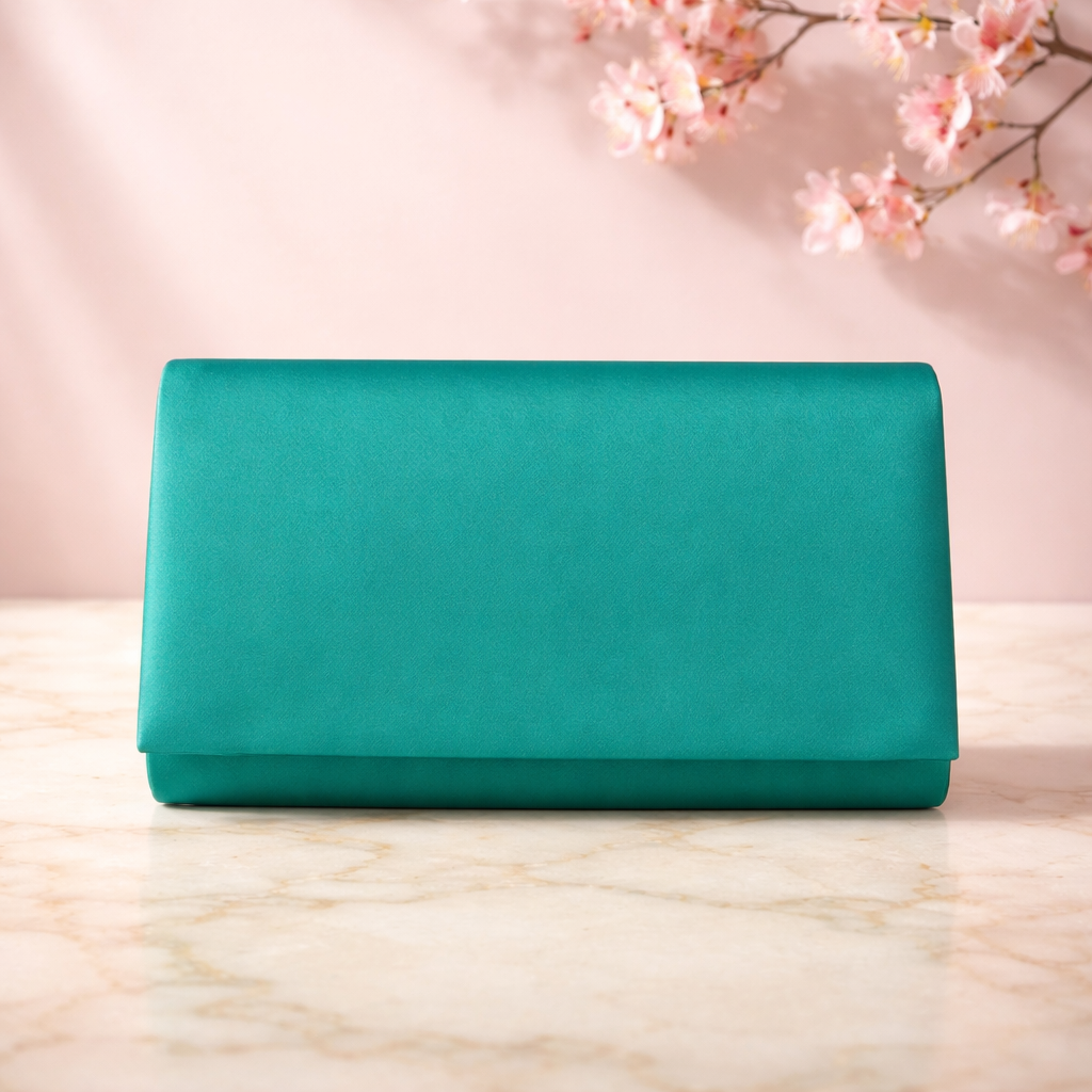 clutch dames prachtige groene kleur satijn bekleed luxe avondtas stijlvol feest elegant