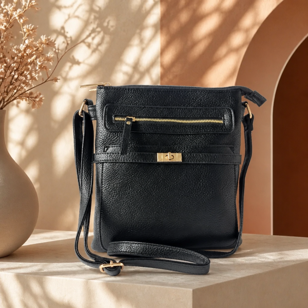 dames crossbody schoudertas zwart pu leer - 6 vakken - ruime en handzame kunstleren tas voor dagelijks gebruik