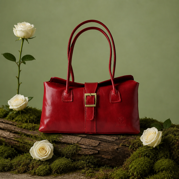 vera pelle handgemaakte leren tas bordeaux - echt italiaans leer - luxe dames schoudertas - topkwaliteit uit italië