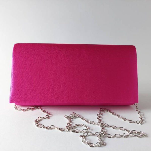 fuchsia satijnen clutch – luxe handtas voor feest, bruiloft & gala | trendy avondtas dames. Grootste collectie clutches!