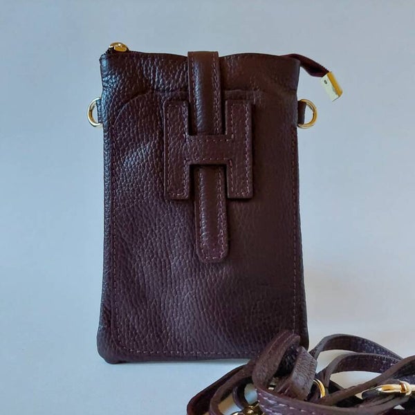 bordeaux leren crossbody telefoontasje | handgemaakt in Italië | dames schoudertas - met het bekende H logo!