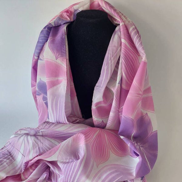 zomersjaal dames katoen 100% – paars rose tinten sjaal lichtgewicht – groot bloem motief - ademende sjaal voor lente en zomer – zacht en duurzaam