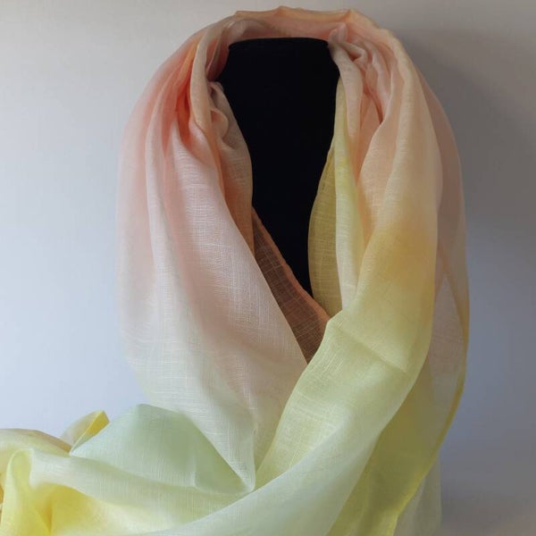 sjaal dames katoen viscose 50/50 – pastel overloop kleuren – zachte gradient sjaal met kleine franjes – lichte en elegante zomersjaal