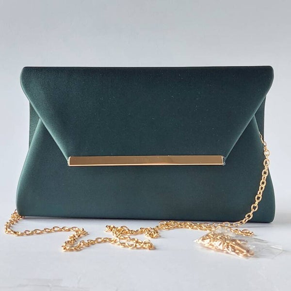 donkergroene envelop clutch Diane - satijn omtrokken - ruim model avondtas - elegante clutch