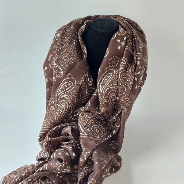 • Dames Sjaal met Paisley Print - Bruin - Wol & Viscose - Warme Wintersjaal