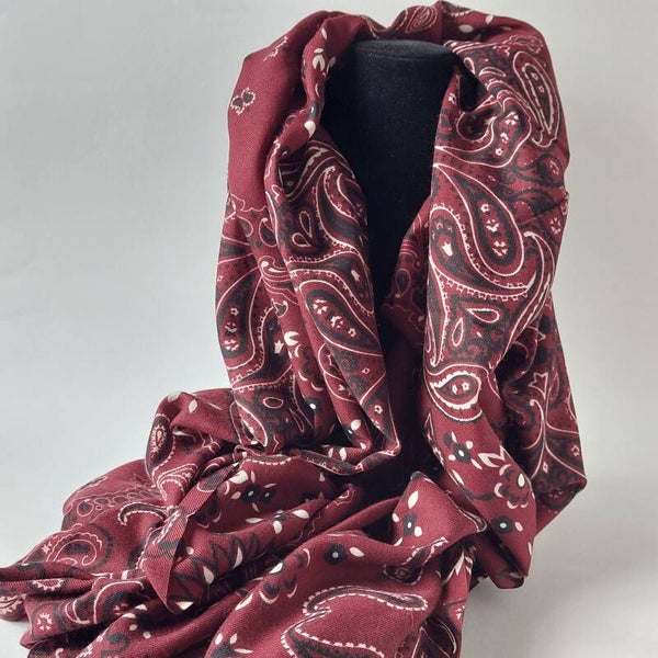 Sjaal Dames - Paisley Print - Bordeaux Rood - Wol & Viscose - Warme Wintersjaal