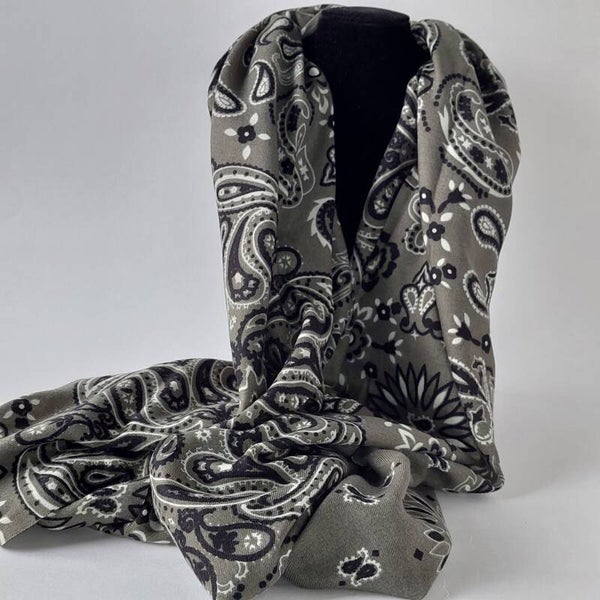 Sjaal Dames met Paisley Print - Grijs - Wol & Viscose - Warme Wintersjaal