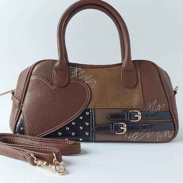Damestas -  bruin - patchwork - Handtas & Schoudertas - Stoer - PU Leer - Bruin