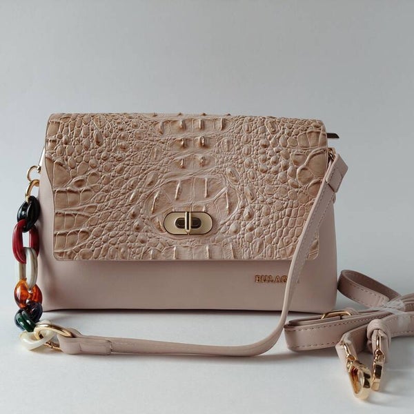 Crossover tas - krokodil look - pu leer - vegan tas - diervrij - leuk tas hengsel -  creme/heel licht rose