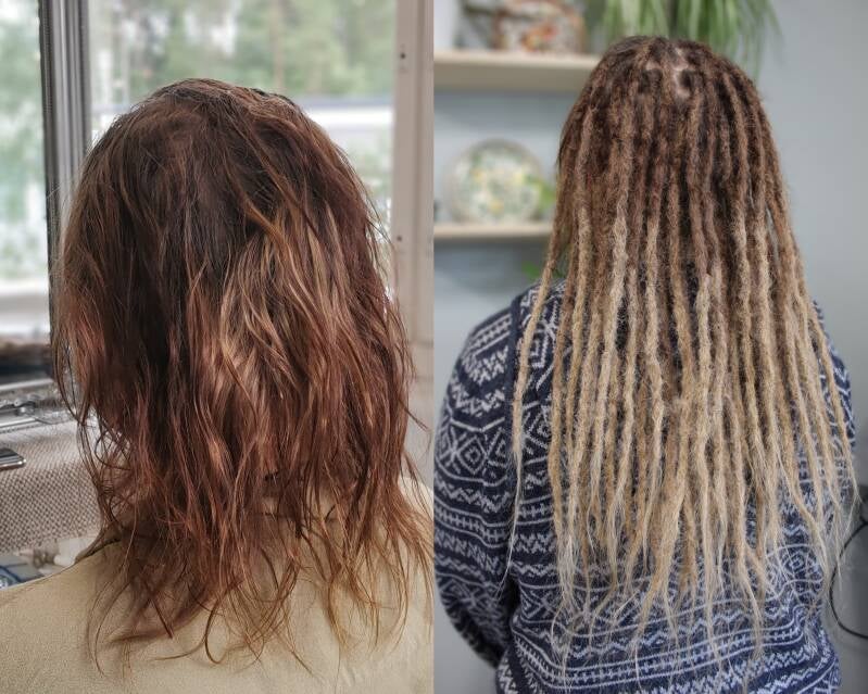 Koko pään takutus aitohiuspidennyksillä