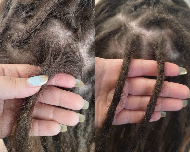 Paksumman takun jakaminen kahdeksi, aitohiuspidennysten laitto