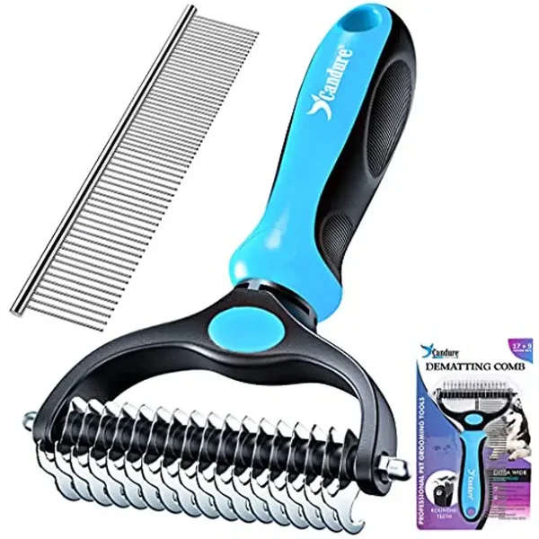 Candure Peigne pour Chien et Brosse pour Chat Enlève les Poils Morts Courts des Animaux Acier Inoxydable 17+9 Dents Brosses de Toilettage et Démêle les Nœuds pour Petits, Moyens et Grands Animaux